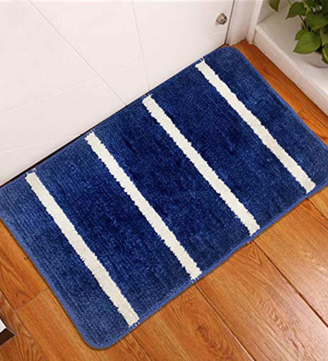 Blue Geometric Microfibre 23 x 15 Inches Anti Skid Door Mat,Share By Status