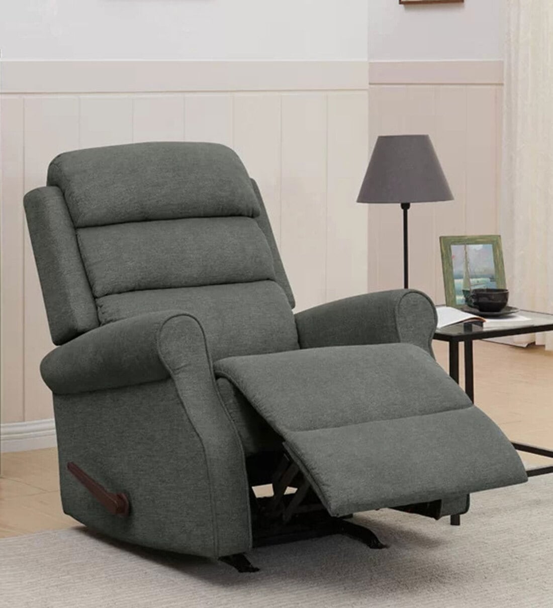 Mersin Fabric Manual Rocker Recliner 1 Seater In Grey Colour,Share By Bantia Furniture