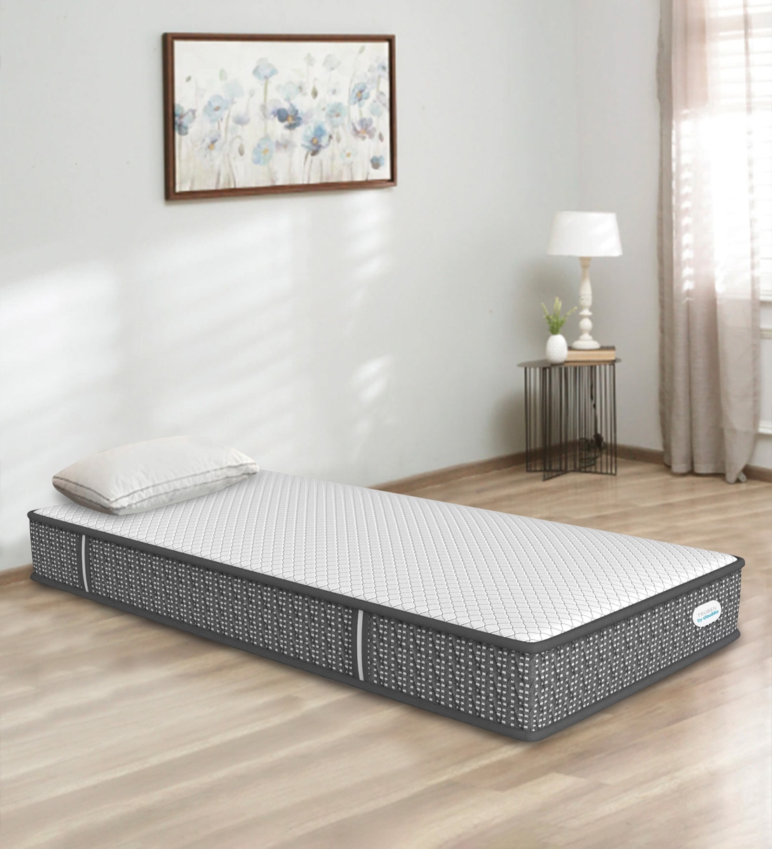 Truben 6 inch Pocketed Spring Single Size Floor Bed Mattress in White & Black Colour,Share By Clouddio