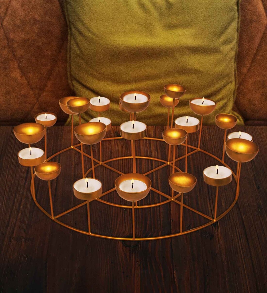 Tea Light Holder Golden Circular For Multiple Tea Lights,Share By House of Sajja