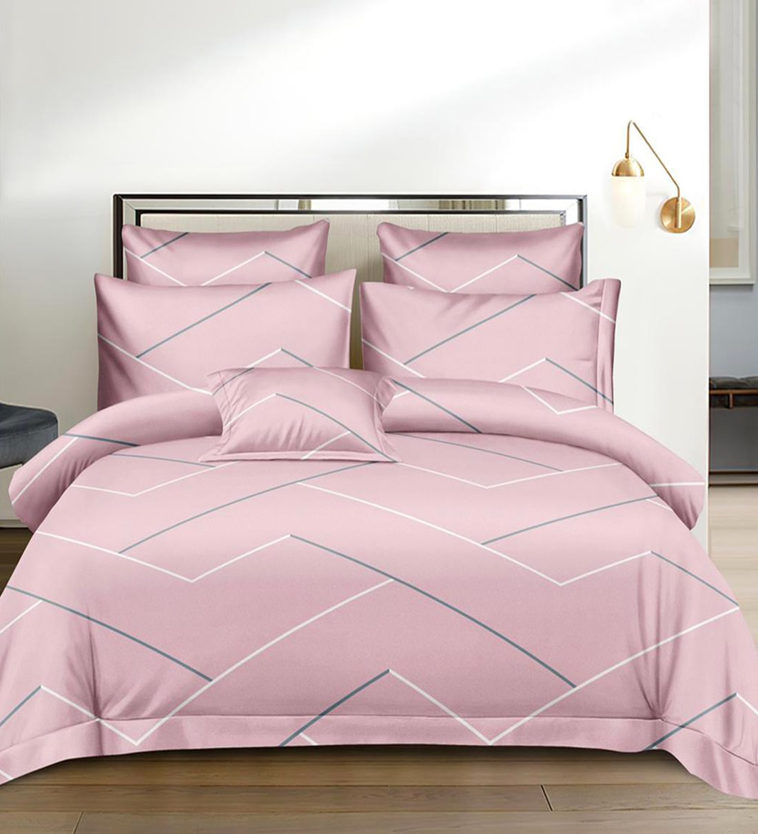 Pink Geometric 160 TC Microfibre Queen Sized Bedsheet with 2 Pillow Covers,Share By Alliance