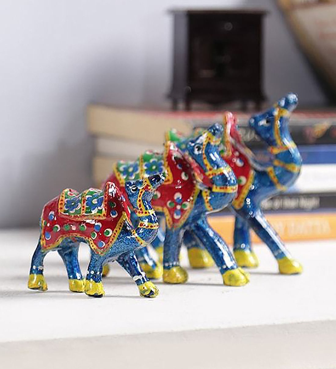 Multicolour Solid Wood Elephant Figurine,Share By Art of Jodhpur