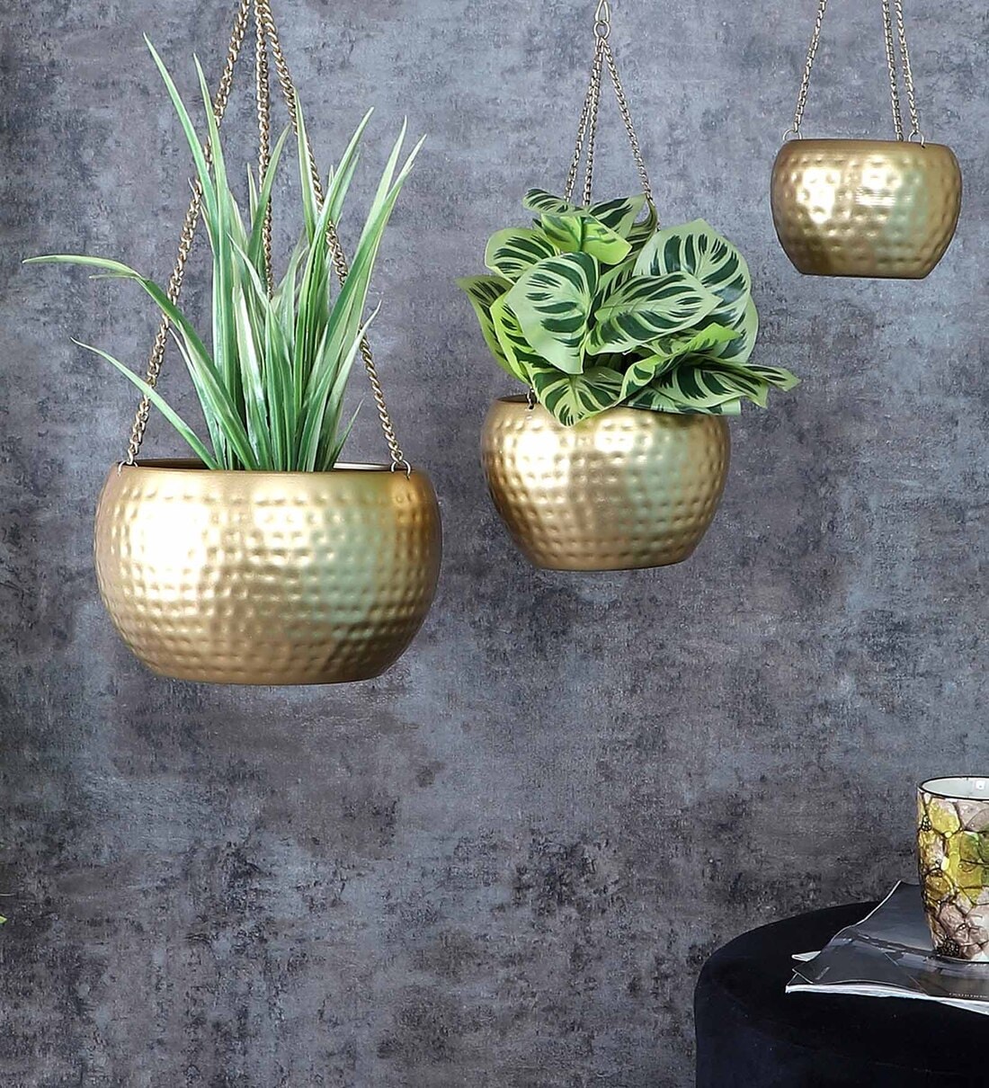 Gold Iron Apple Hanging Planter, Set Of 3,Share By Amaya Decors