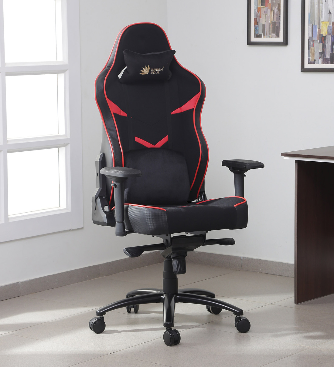 Monster Fabric Gaming Chair in Red & Black Colour,Share By Green Soul