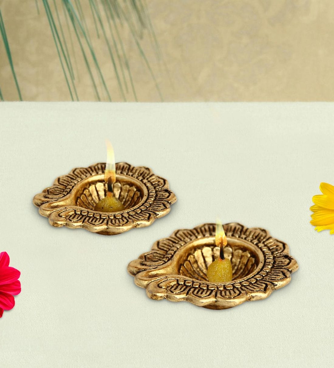 Antique Golden Aluminium Diya In Antique Golden Finish Set Of 2,Share By Handicrafts Paradise