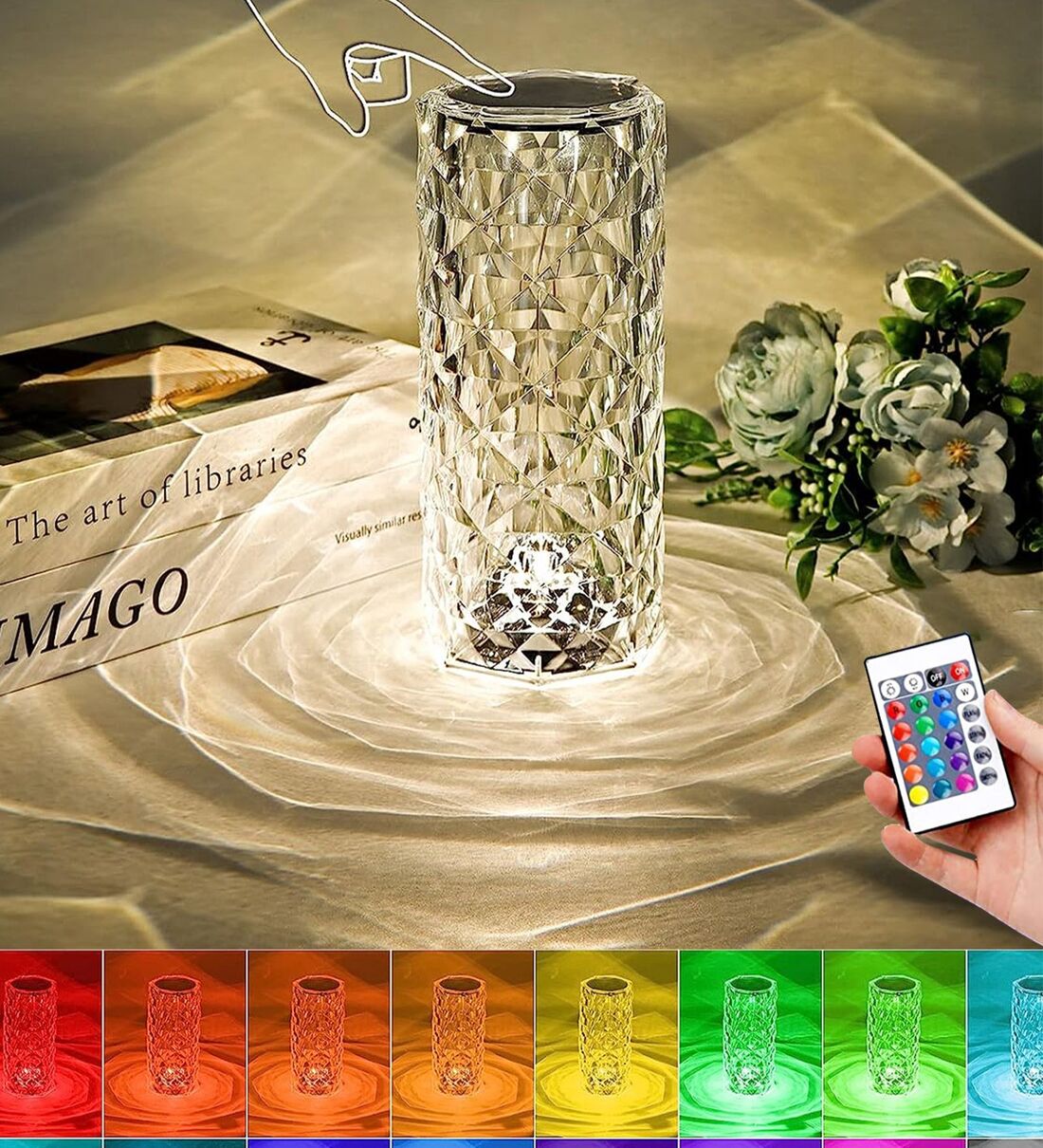 Rose Daimond 16 Colour Changing LED Touch Crystal USB Operated Table Lamp with Remote,Share By Homesake