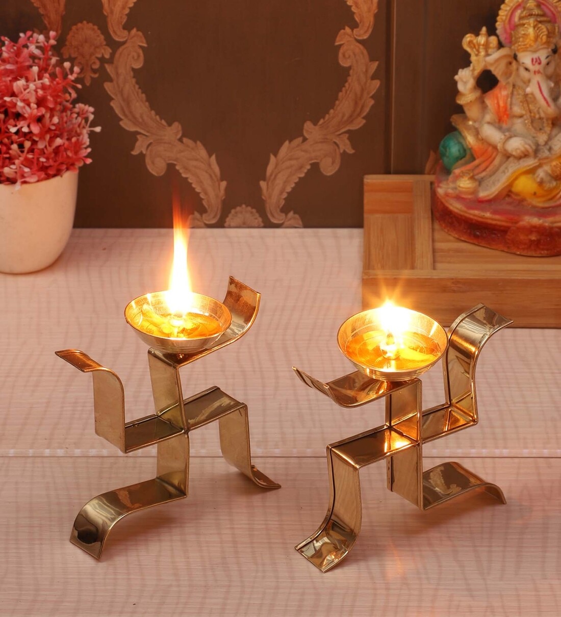 Gold Brass Standing Satiya Brass Akhand Diya,Share By Amaya Decors