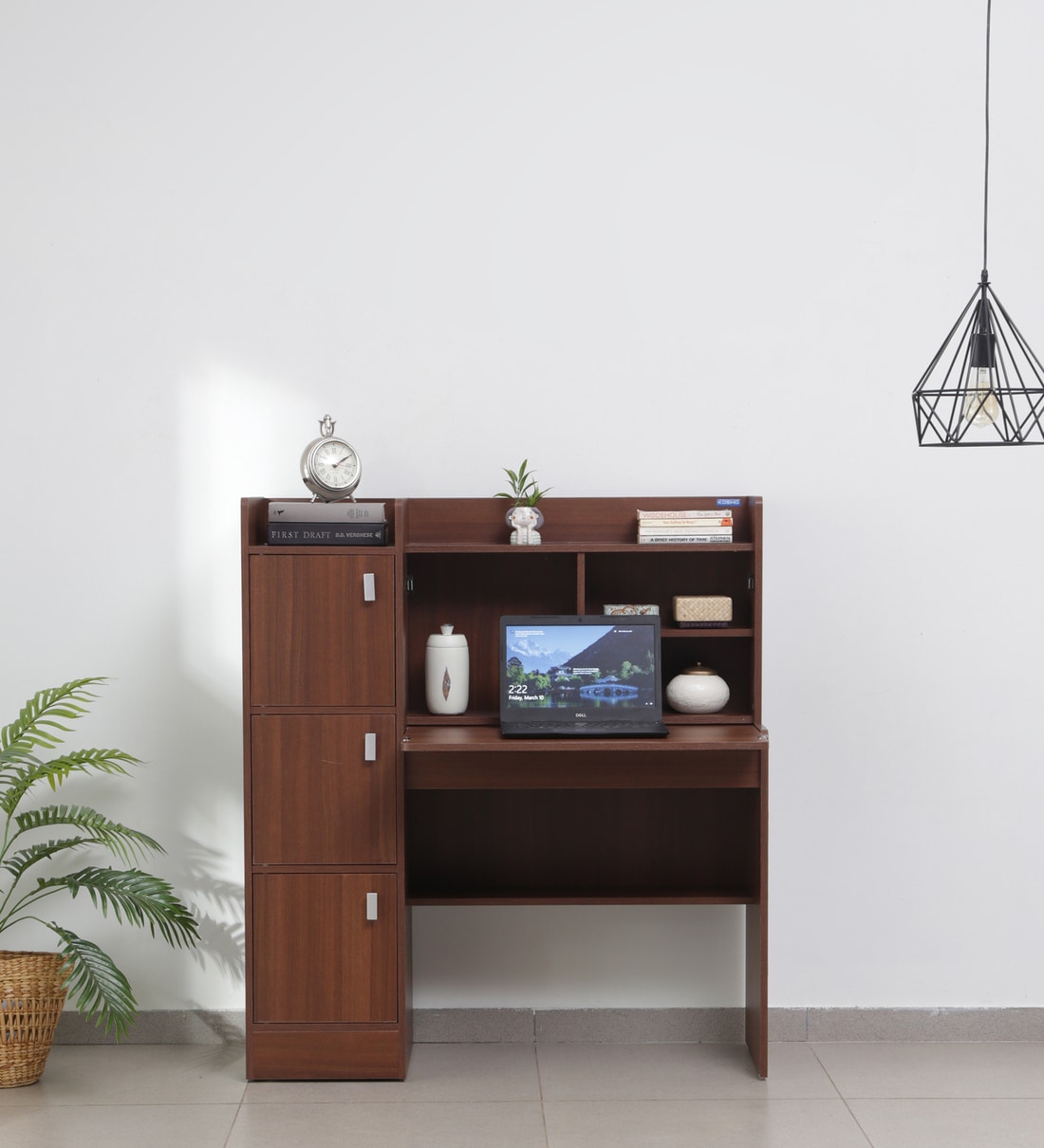 Kosmo Winner Hutch Desk in Rigato Walnut Finish,Share By Spacewood