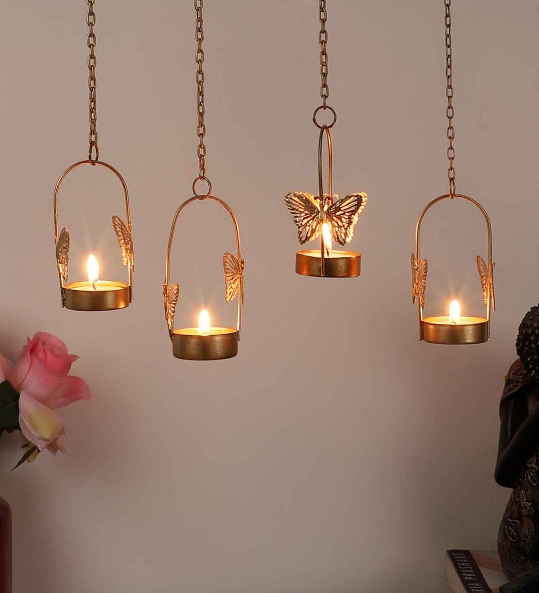 Gold Metal Hanging Tea Light Holder Set Of 4,Share By Amaya Decors