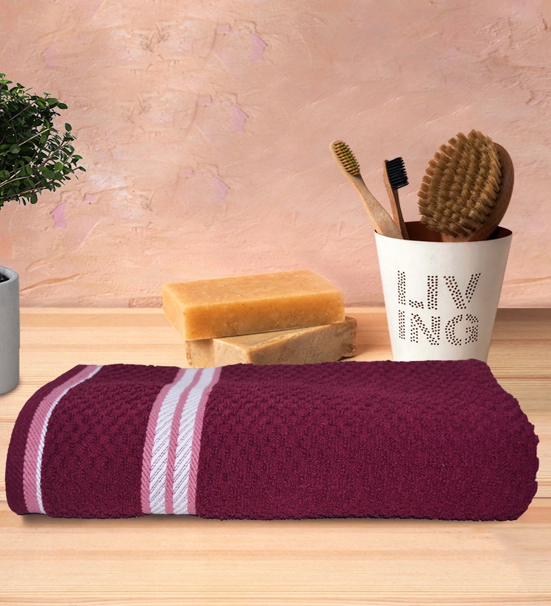 Maroon 100% Cotton Patterned 400 GSM Bath Towel,Share By Athom Living