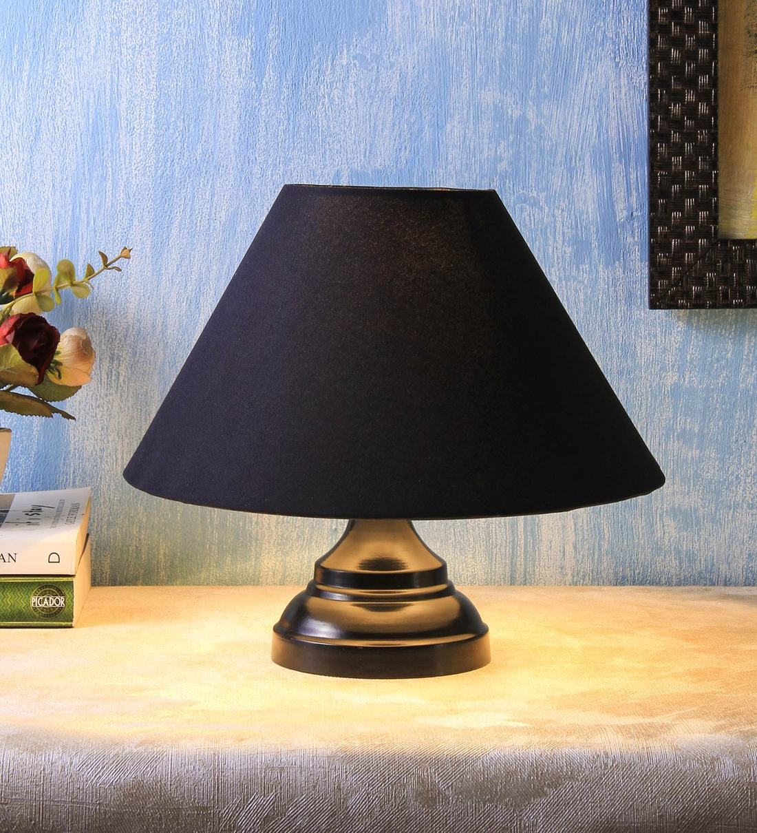 Black Cotton Shade Table Lamp with Black Base,Share By New Era