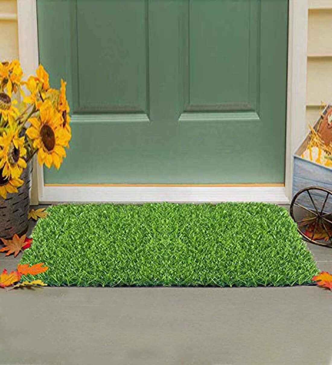 Green Artificial Grass Solid 12x18 inches Anti skid  Doormat,Share By Status