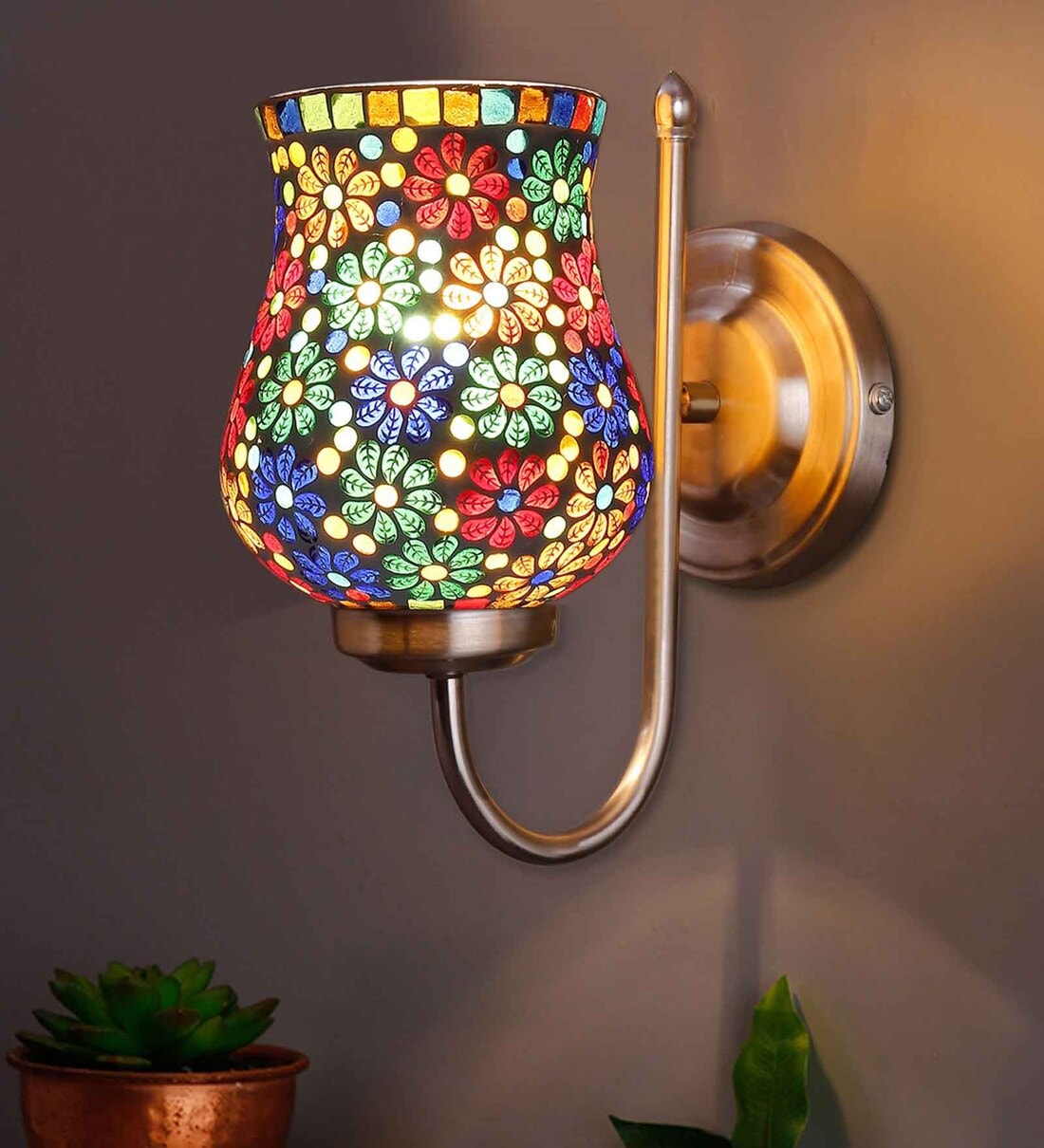 Mosaic Multicolored Glass Wall Mounted Lamp with Steel Base,Share By New Era