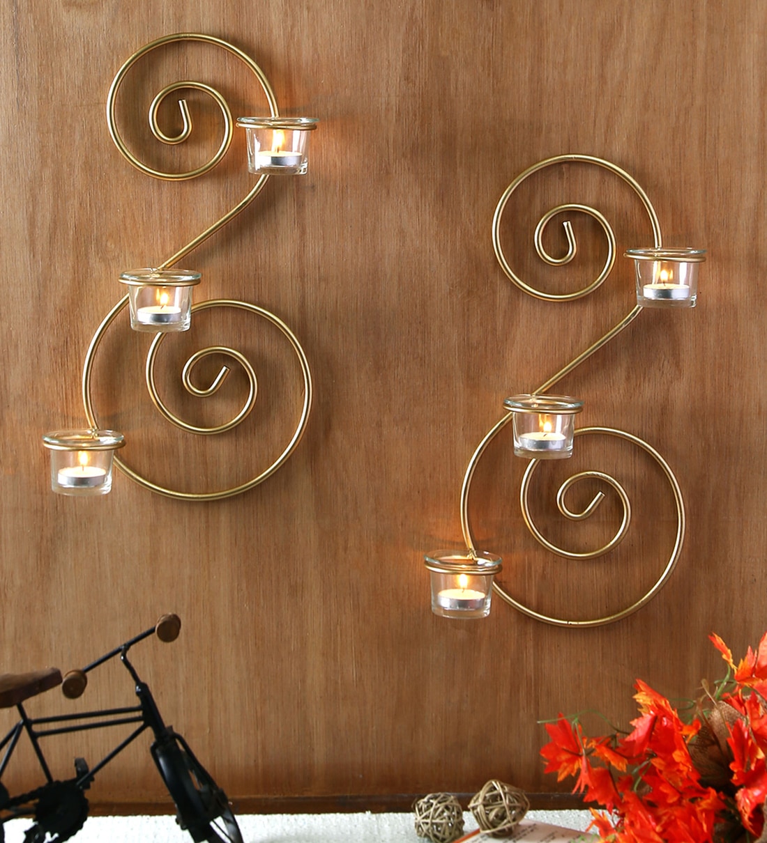 Golden Metal Dartix Wall Tea Light Holder Set Of 2,Share By Hosley