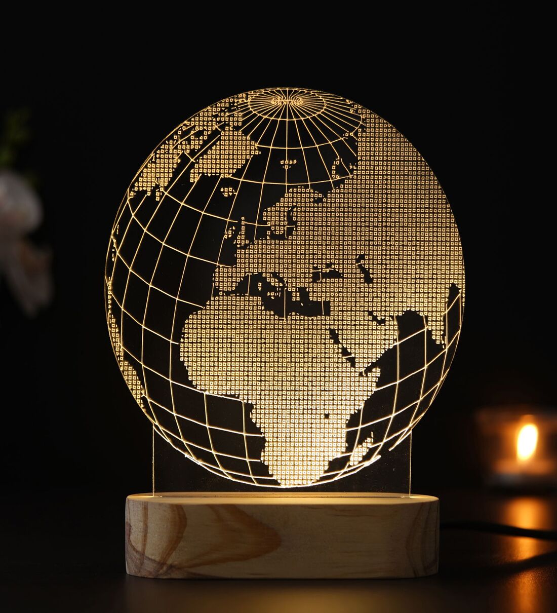 Globe Design Acrylic & Wooden Base LED Table Lamp with Rechargeable Battery,Share By eCraftIndia