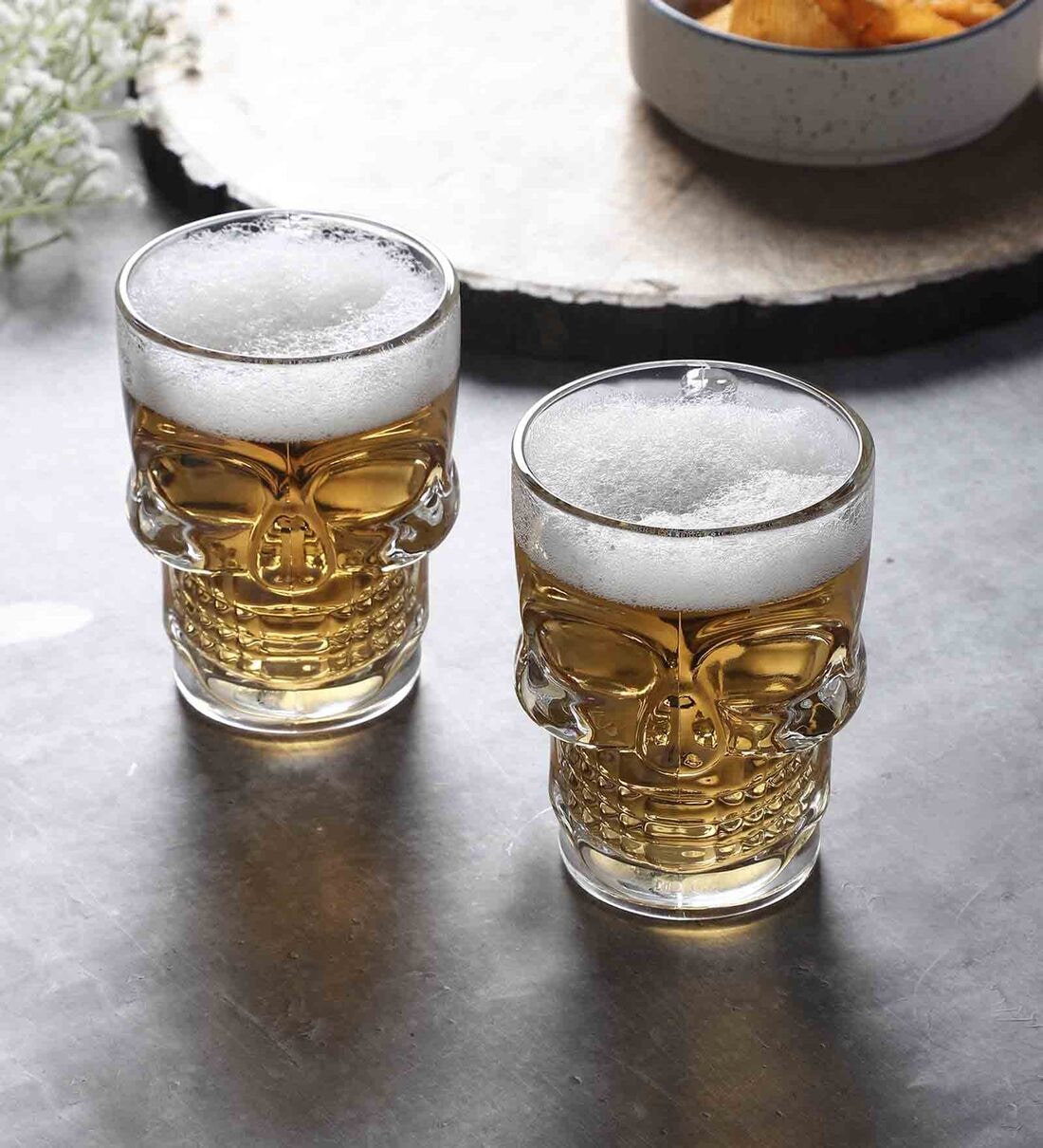 Skull 540ml Glass (Set of 2) Beer Mug,Share By Ceradeco