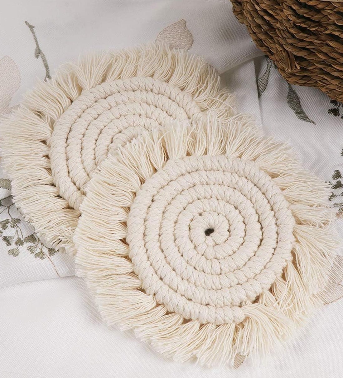 Premium Handmade Off White Macrame (Set of 2) Table Coaster,Share By Kaahira