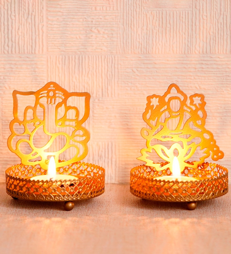 Ganesha Shadow Golden Metal Diya,Share By eCraftIndia