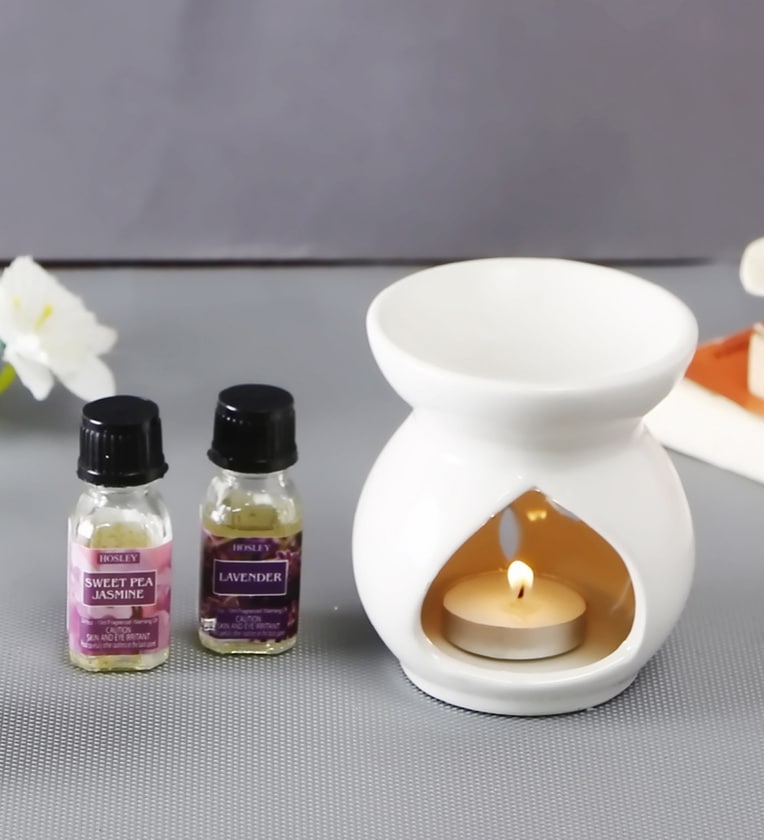 Ceramic Oil Burner With Two Oil Fragrances and Tea Light,Share By Hosley