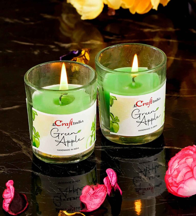 Green Apple Green Wax (Set of 2) Scented Candles,Share By eCraftIndia