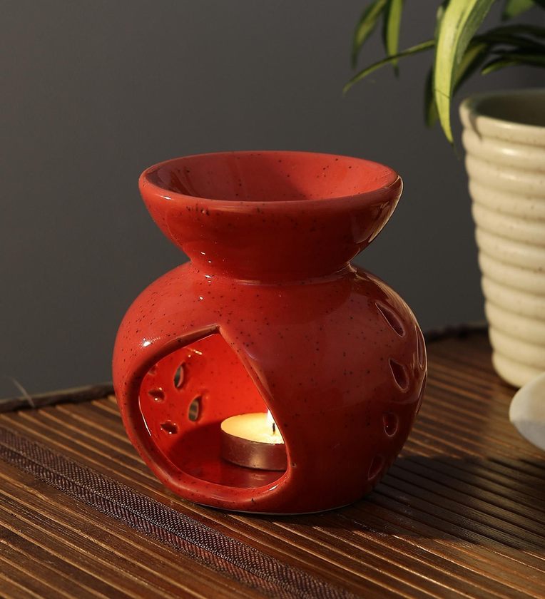 Red Ceramic Aroma Candle Diffuser,Share By Cdi