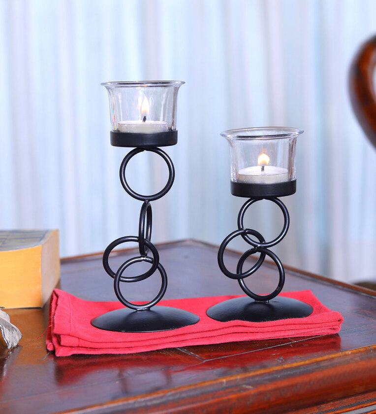 Black Iron Gabrielle Table Candle Holder Set Of 2 Pieces,Share By Hosley