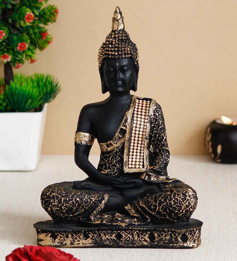 Lord Buddha Gold Polyresin Idol,Share By eCraftIndia