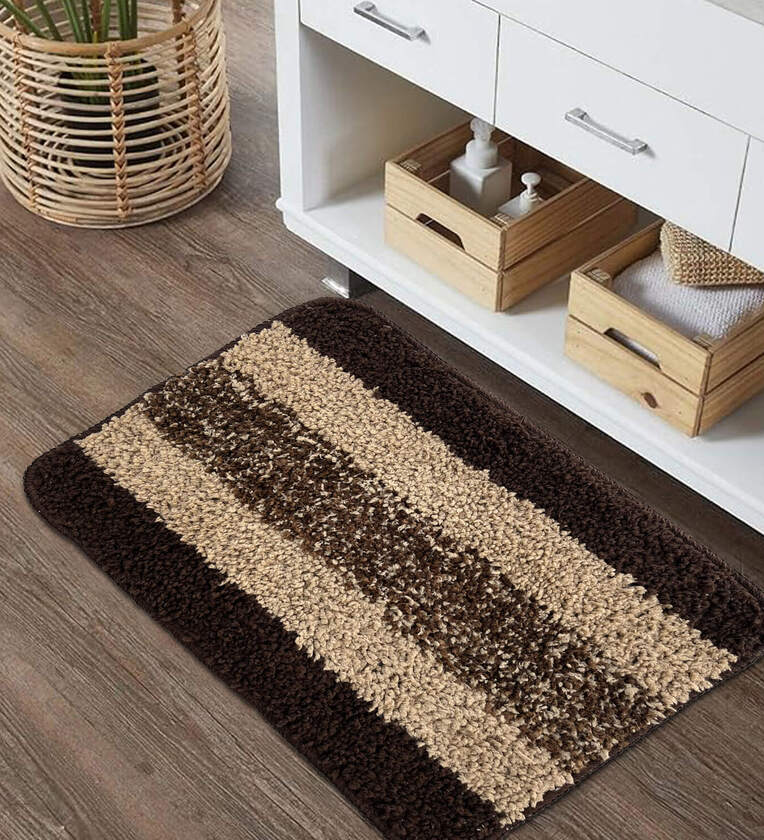 Brown Striped Microfibre 14x20 Inches AntiSkid Door Mat,Share By Sunvibe