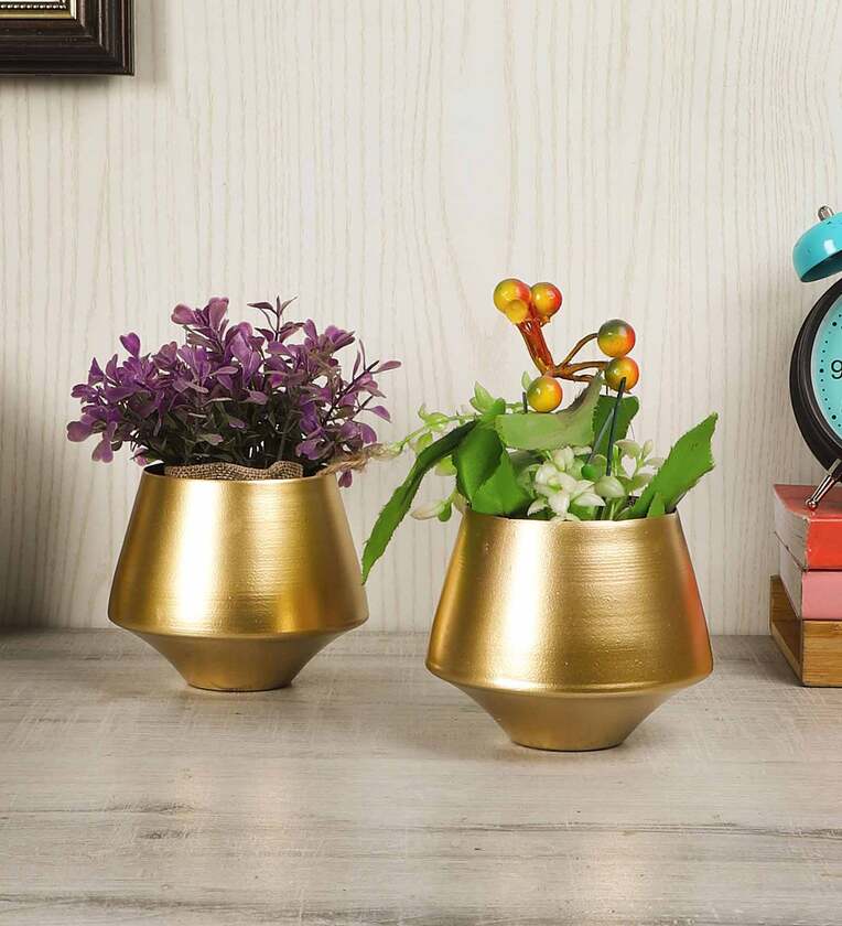 Gold Iron Wine Glass Shape Desk Pot Planter, Set Of 2,Share By Amaya Decors