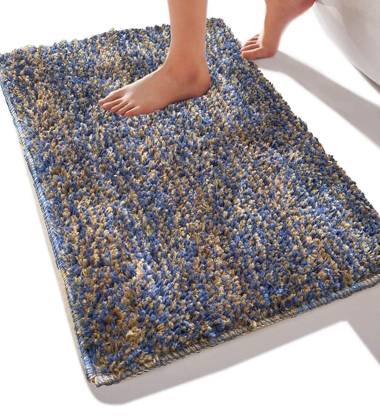 Blue Solid Microfibre 23x15 Inches AntiSkid Bath Mat,Share By Luxe Home International