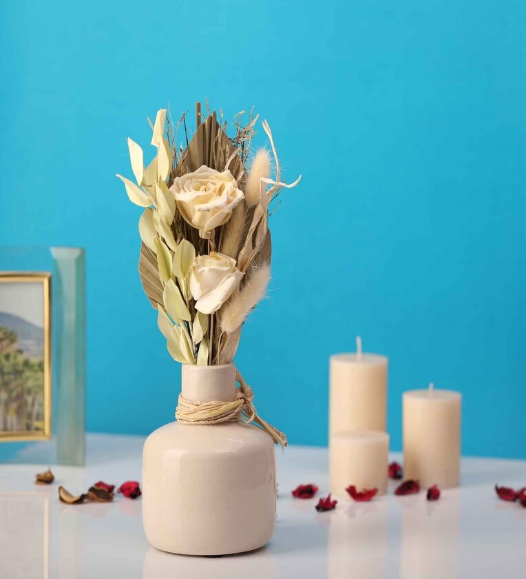 Lea Dried Yellow Ceramic Artificial Flower,Share By Decor de Maison