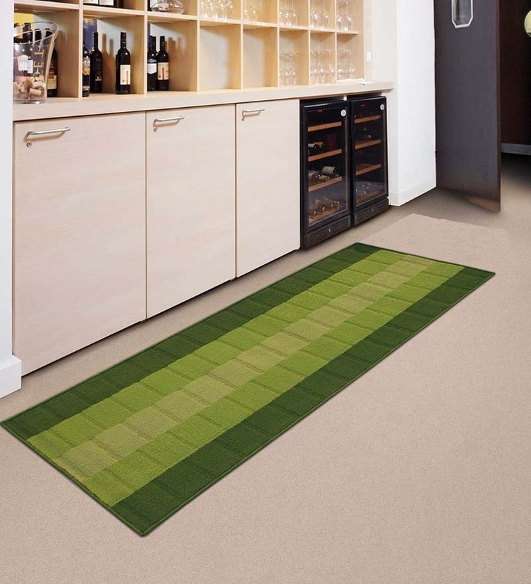 Green Nylon 22 x 55 Inches Machine Made Floor Runner,Share By Status