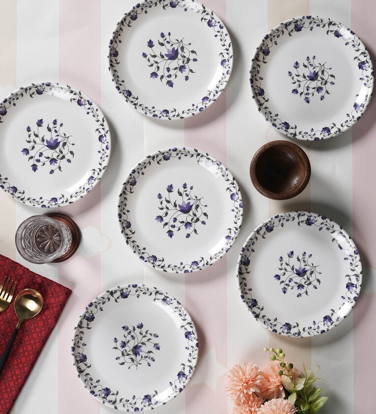 White & Blue Floral Melamine 6Pcs Quarter Plates,Share By Cdi