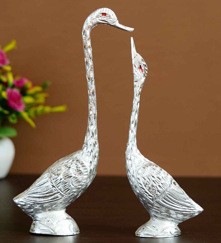 Swan Silver Metal Animal Figurine,Share By eCraftIndia