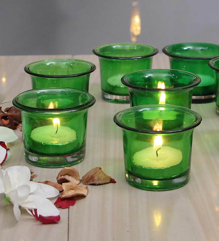 Green Glass Votive & Tea Light Holders (Pack Of 6),Share By Homesake