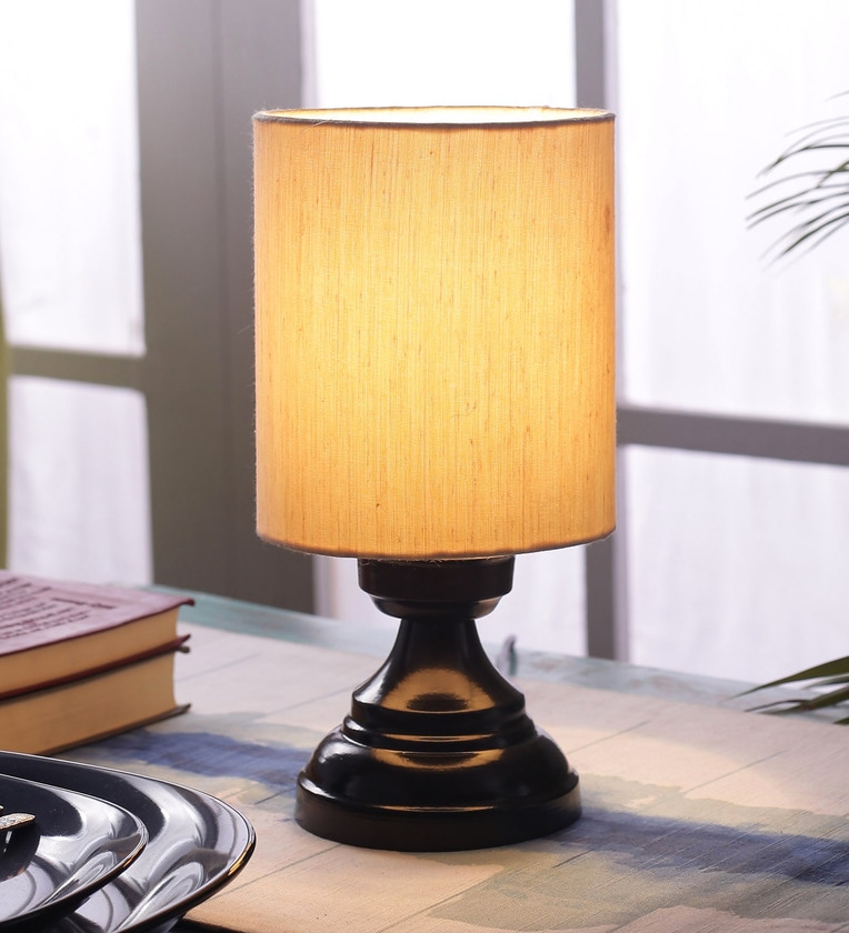 Vrikshya Beige Fabric Shade Night Lamp With Metal Base,Share By Foziq