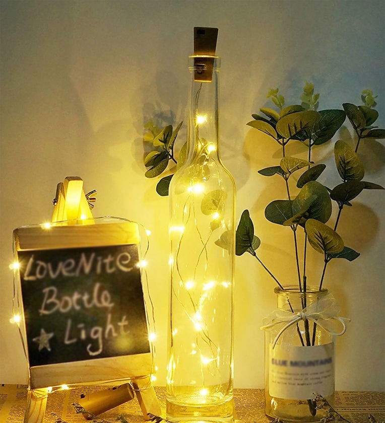 Yellow 2 Meters Bottle Lights with Cork Battery Operated 20 LED Fairy Mini String Lights (Pack of 8),Share By Homesake