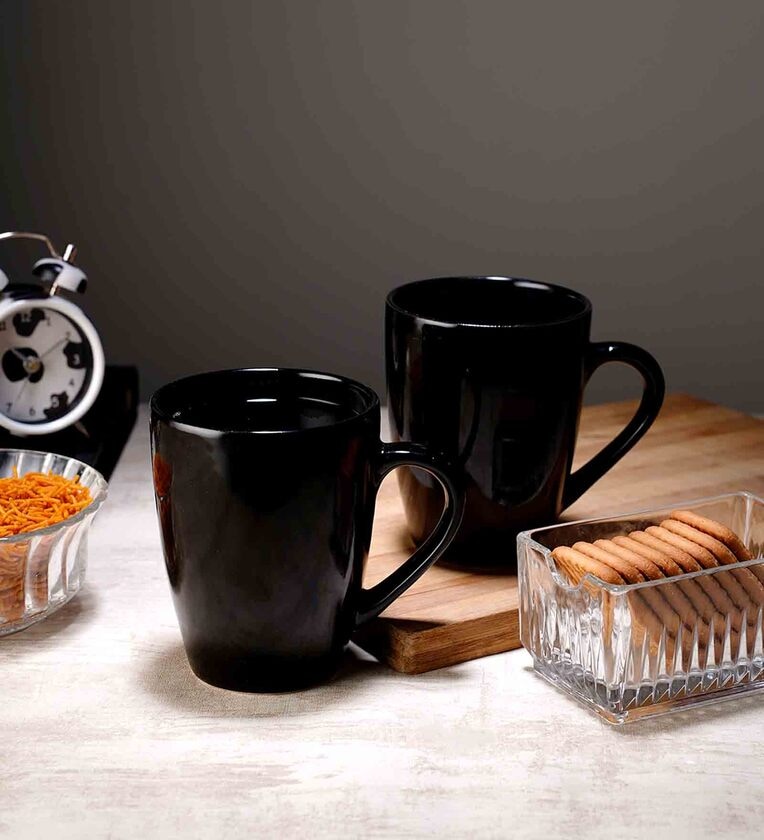 Glossy 300Ml Black Ceramic (Set Of 2 ) Coffee Mug,Share By Cdi