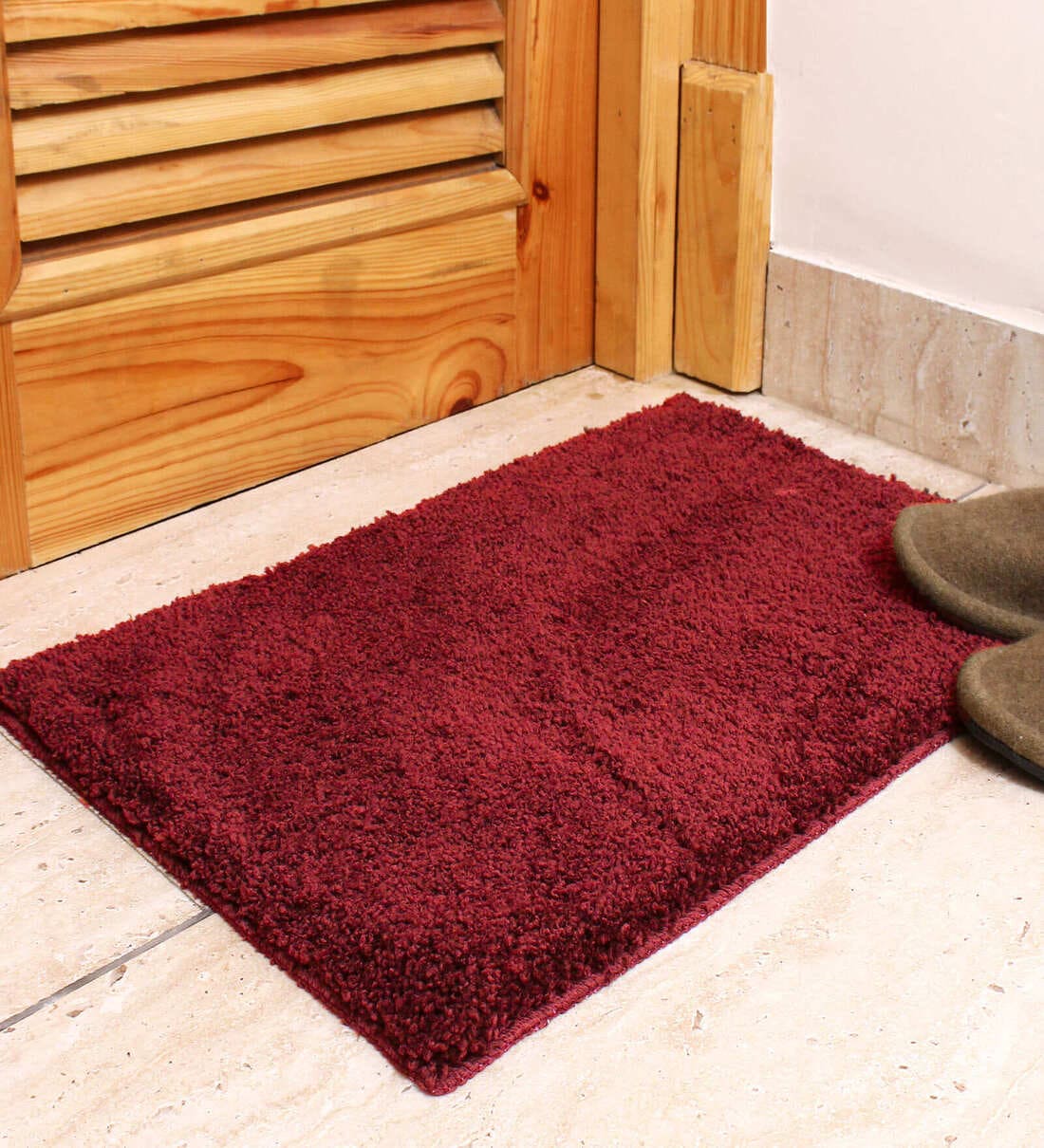 Maroon Solid Microfibre 17x12 Inches AntiSkid Door Mat,Share By Luxe Home International