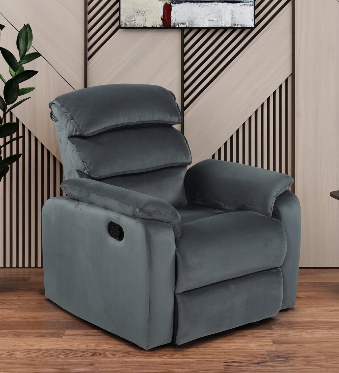 Cassandra Velvet 1 Seater Manual Recliner in Fossil Grey Colour,Share By Vittoria