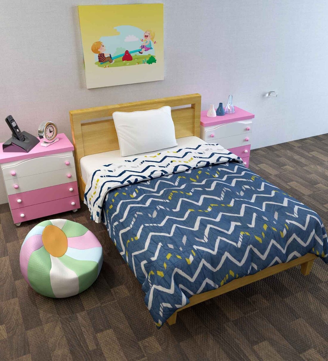 Blue Polyester Reversible 120 GSM  Single Bed Kids Dohar,Share By Divine Casa