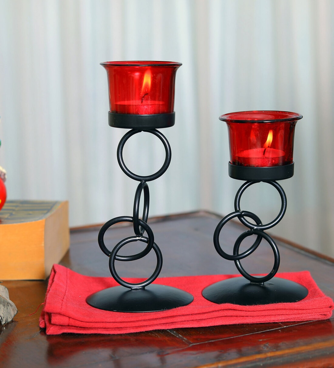 Black Iron Miler Table Candle Holder Set Of 2 Pieces,Share By Hosley