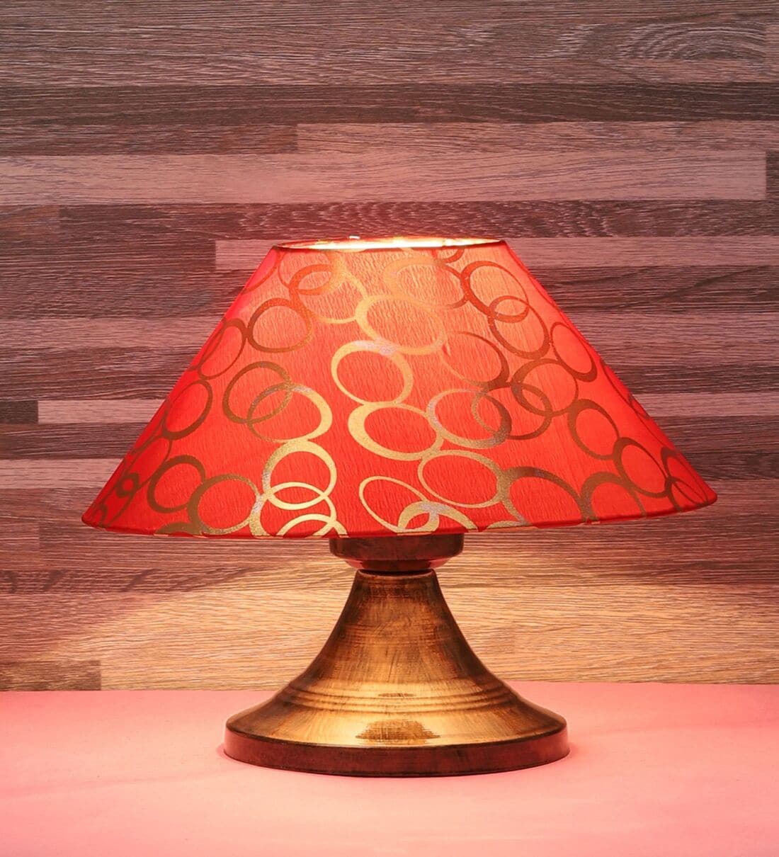 Copper Metal & Cotton Red & Gold Colour Table Lamp,Share By Foziq