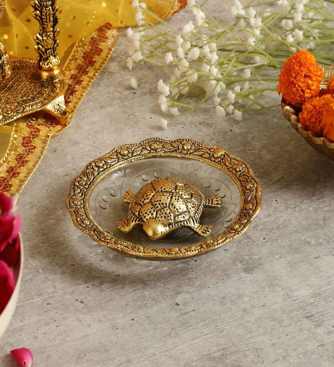 Turtle On Vastu Plate Gold Aluminium Feng Shui,Share By Purestory