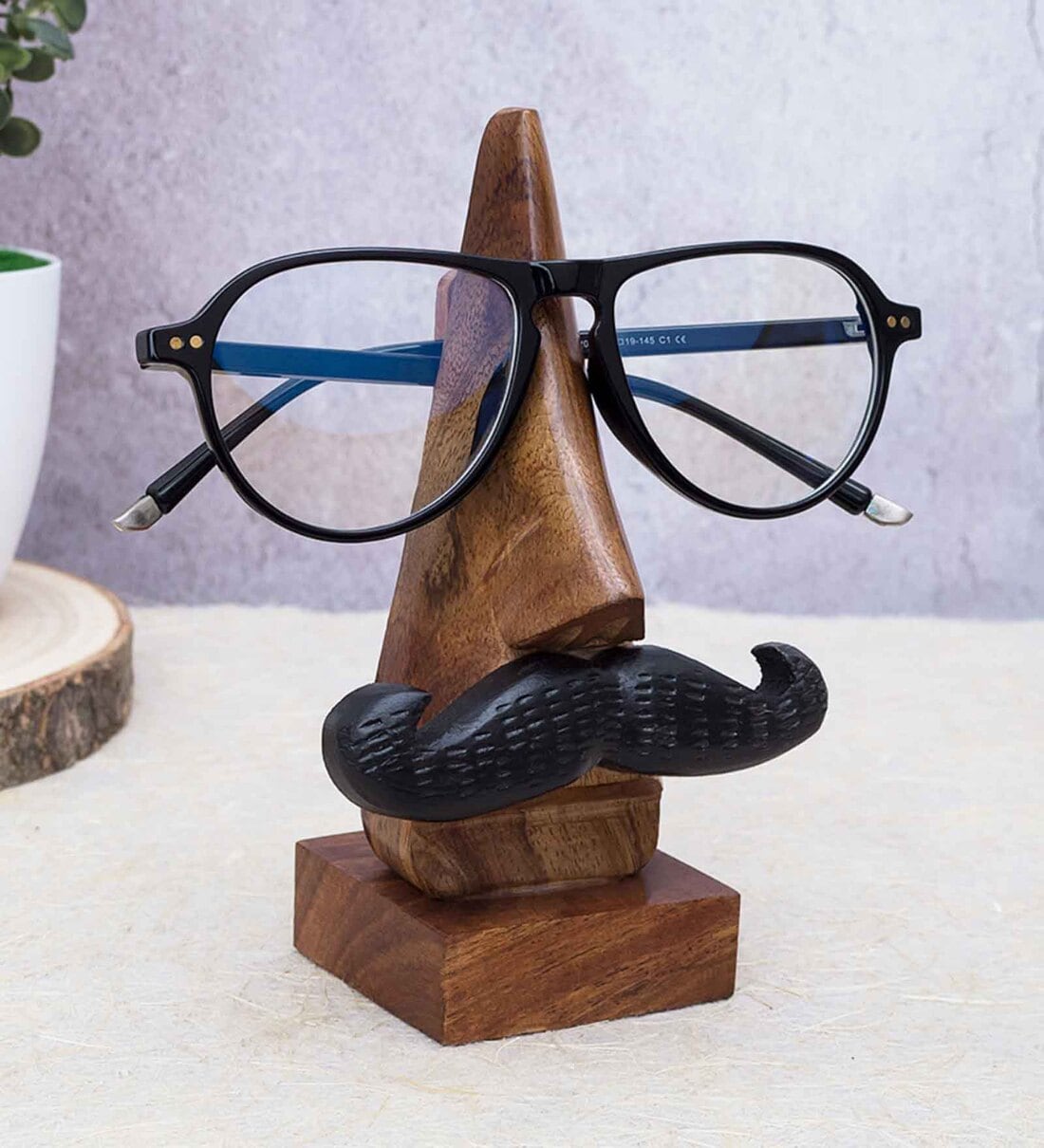 Golden Peacock Handmade Wooden Nose Shaped Spectacle Or Eyeglass Holder Stand With Moustache Desk Organizer,Share By Golden Peacock