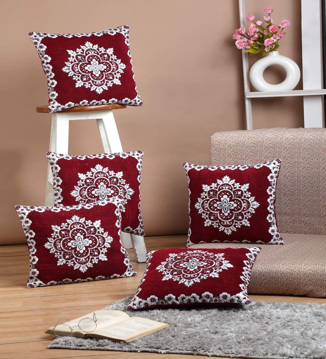 Maroon Chenille Cushion Covers (Pack of 5),Share By ERIC LONDON