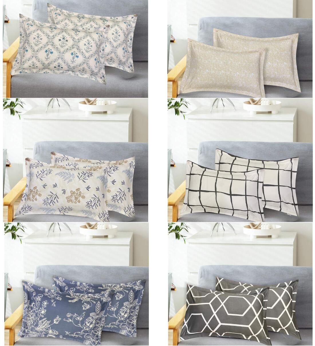 Assorted 210 TC 100% Cotton Pillow Covers (Pack of 4) Random Designs 2 Sets,Share By SLEEPING OWLS