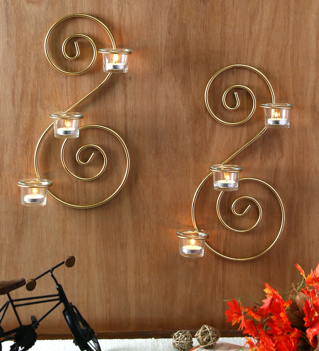 Golden Metal Dartix Wall Tea Light Holder Set Of 2,Share By Hosley