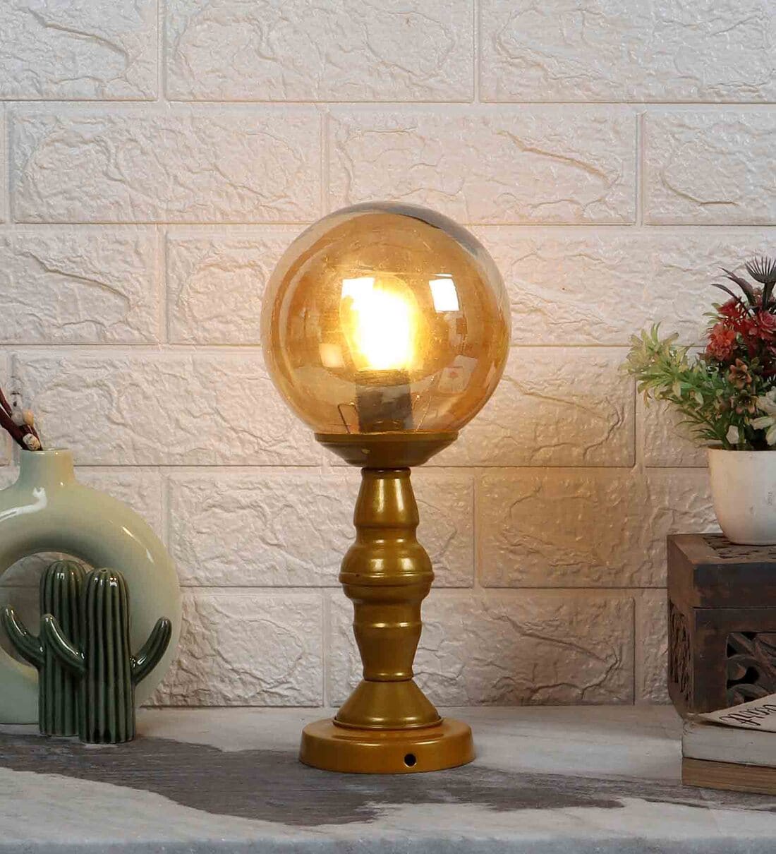 3D Amber & Gold Glass & Metal Table Lamp,Share By DecorativeRay