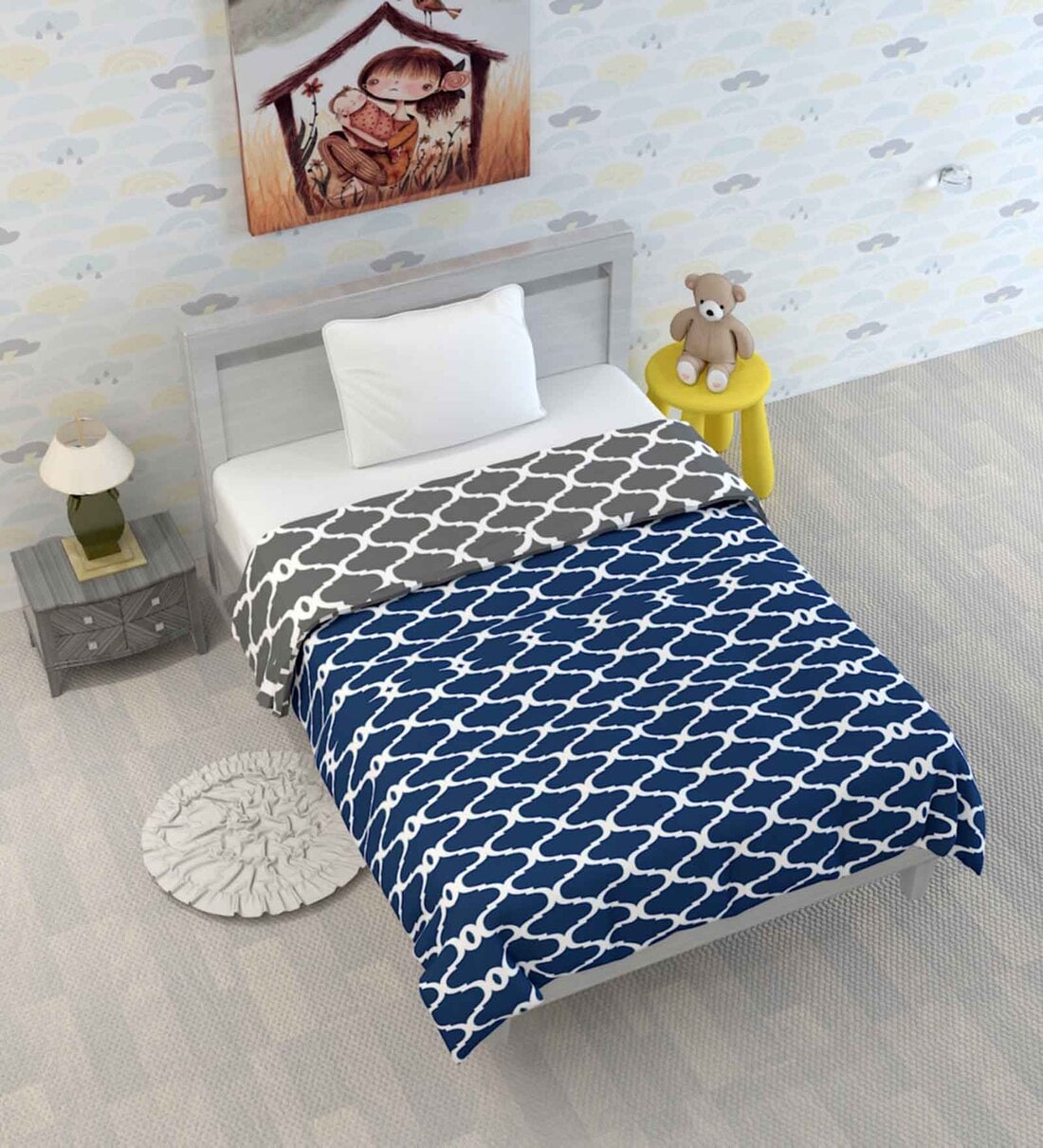 Blue Polyester Patterned 120 GSM  Single Bed Kids Dohar,Share By Divine Casa